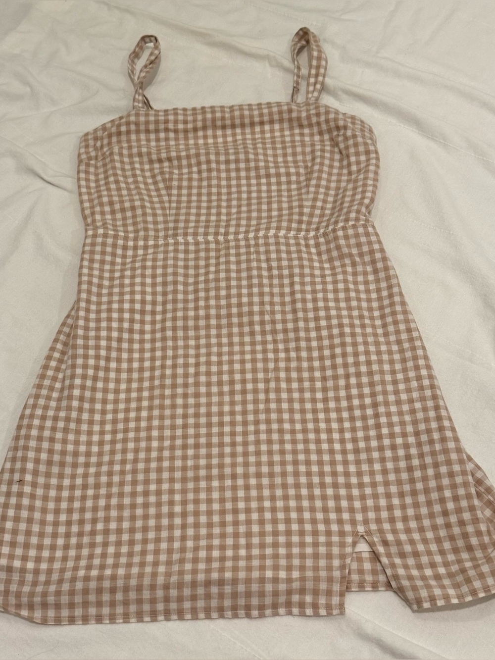 Abercrombie & Fitch Gingham Cotton Mini Dress Tan White Size M